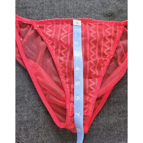 Vintage 80s 90s Red Mesh Geometric Double Slit Nightgown Lingerie Long Sheer M‎